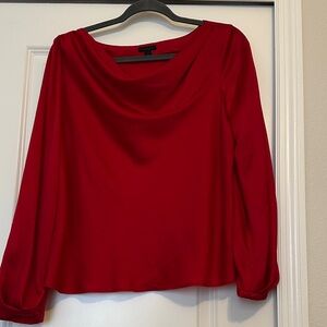 Red Draped Neck Long-Sleeve Women's Top